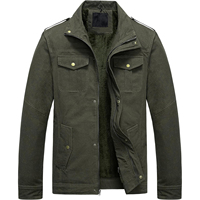 Veste décontractée pour homme en mélange polyester/coton, tricotée, brodée, coupe ample, col montant, respirante, coupe-vent, doublée laine, à bouton unique