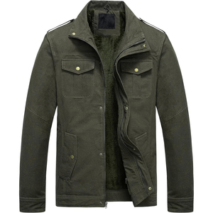Men's Polyester/Cotton Blend Knitted Embroidered Loose Stand Collar Breathable Windproof <b>Wool</b>-Lined Single Button Casual Jacket - Product Image 1