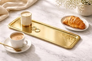 Gold Plated Rectangle <b>Storage</b> <b>Tray</b> Polished Finish Minimalist Design For Table Use Durable Single Tier - Product Image 2