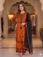 Setelan Palazzo Rayon Tradisional India untuk Wanita, Elegan, Panjang hingga Mata Kaki, Bordir Kurta, Hiasan Cermin Kertas, Renda GPO