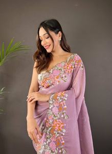 Saree en soie brillante lourde et douce de créateur, broderie traditionnelle, mariage indien pakistanais, fêtes pour adultes, mode fantaisie - Product Image 6