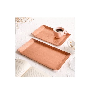 Hammered Design Rectangular Copper Serving Tray Elegant For <b>Living</b> Room Bedroom Water Glass Juice Glass Serving Tray - Product Image 4