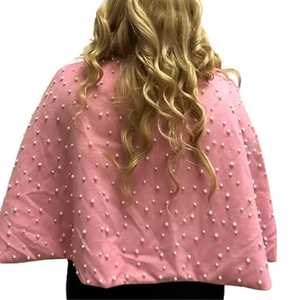 ผ้าคลุมไหล่สีชมพูประดับมุกสำหรับผู้หญิง แขนสั้น ประดับลูกปัด สง่างาม เหมาะสำหรับงานเลี้ยงตอนเย็น แฟชั่นสำหรับงานปาร์ตี้ สไตล์บูติก - Product Image 6