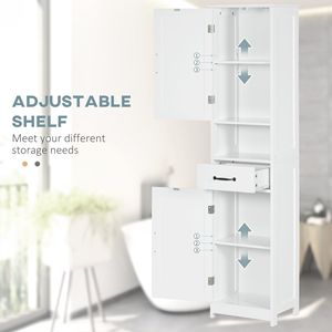 Mobiletto Alto Bianco Salvaspazio per Bagno, Armadio a Colonna con Ripiani Aperti, Cassetti e Ante a Scomparsa, Ripiani Regolabili in MDF, Ideale per Uso Ospedaliero - Product Image 5