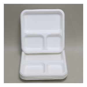 Assiette carrée en bagasse réutilisable, la plus vendue, robuste, écologique, compostable, compatible micro-ondes, anti-graisse, couleur blanche - Product Image 1