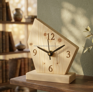 Horloge de bureau miniature en bois de pin artisanale de luxe, décoration de table pour la maison ou le bureau, article cadeau en bois - Product Image 6