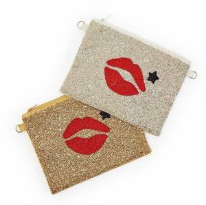 OSU Porte-monnaie perlé à fermeture éclair avec dragonne, motif rivets orange, noir et blanc, pour femme, vente en gros, en toile avec bandoulière chaîne - Product Image 4