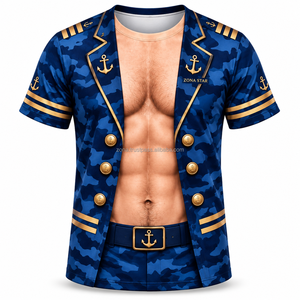 T-shirt de marin imprimé en 3D en gros pour hommes, drôle et original, uniforme de capitaine, impression par sublimation, polyester, pour fête, personnalisé - Product Image 1