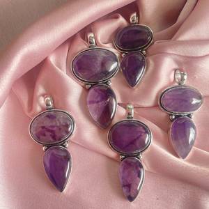 สร้อยคอจี้เงินแท้ทำมือประดับอเมทิสต์ พลอยเม็ดใหญ่ เครื่องประดับหรูหรา ของขวัญสุดหรูสำหรับผู้หญิง เครื่องประดับคุณภาพสูง - Product Image 3