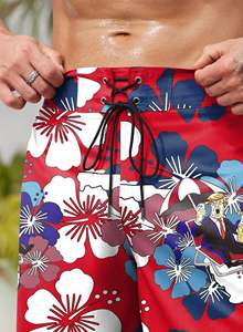 Pantalones cortos informales para hombre, estampado de palmeras, cintura elástica con cordón, playa tropical, vacaciones de verano, camiseta blanca colorida, camiseta de verano para hombre - Product Image 3