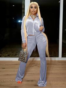 Conjunto Deportivo de 2 Piezas para Mujer, Invierno, Terciopelo Bordado, Sudadera con Cierre y Pantalones Deportivos, Casual, Suave - Product Image 3