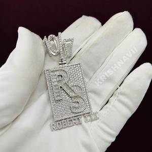 Custom Men's VVS Iced <b>Letter</b> Small <b>Cushion</b> Cut Moissanite Pendant Personalized Initial Charm Hip Hop Jewelry Gift Bling Chain - Product Image 2