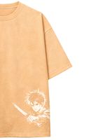 T-shirt personnalisé beige avec motif anime samouraï pour homme, en coton, coupe oversize, streetwear, imprimé, décontracté, été, avec logo personnalisé, fabricant OEM