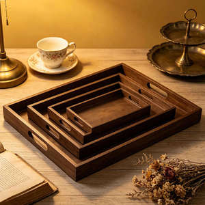 Elegante Bandeja Rectangular de Madera, Bandejas Decorativas Portátiles de Madera para Almacenamiento de Alimentos, para Té, Cubiertos, Frutas, Hogar, Cocina, Fiestas - Product Image 1