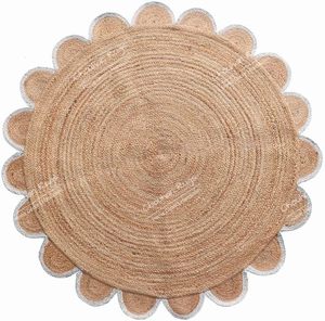 Wholesale Round Jute Scalloped <b>Rug</b> Handwoven Natural Braided Carpet <b>Boho</b> Style for Living Room Bedroom Home Decor OEM ODM - Product Image 6