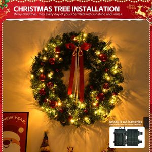 36in Pre-Lit Battery Powered Christmas Wreath with 80 Warm Lights 270 PVC Tips 18 DIY Options Lighted Artificial Xmas Wreath - Product Image 5