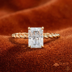 14K Yellow Gold Twisted Rope Radiant <b>Solitaire</b> – Braided Vine Engagement <b>Ring</b> Yellow Gold Over <b>Silver</b> Radiant Cut <b>Ring</b> - Product Image 1