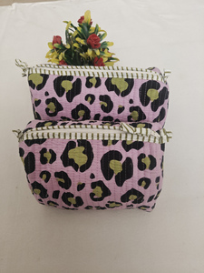 Leopared Green Purple Floral Block Printed Durable Cotton Zipper <b>Makeup</b> <b>Case</b> Indian Pouches Travel Cosmetic Practical - Product Image 2