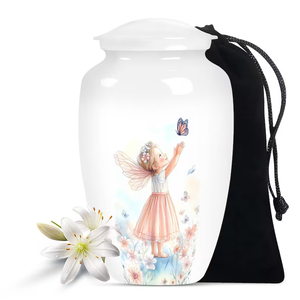 Urna Funeraria Blanca para Bebé con Diseño de Hadas, Estilo Europeo, Recuerdo con Tapa Segura y Arte Personalizable - Product Image 2