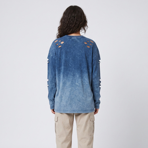 T-shirts oversize déchirés pour femmes, à manches longues, col rond, coupe ample, style streetwear d'été - Product Image 2