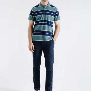 Polo a Rayas para Hombre, Manga Corta, Algodón Transpirable, Ropa Casual de Golf, Azul Oscuro, Verde, Blanco, Estampado, Uniformes de Golf - Product Image 1