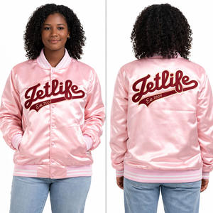 Veste bomber en satin rose personnalisée, faible MOQ, qualité supérieure, vestes unisexes - Product Image 1