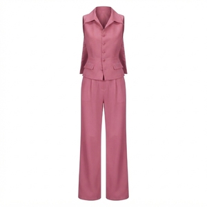 Women's Sleeveless <b>Blazer</b> <b>Set</b> With Turn-down Collar And Wide Leg Pants Loose Fit Spring Summer Minimalist Style - Product Image 5