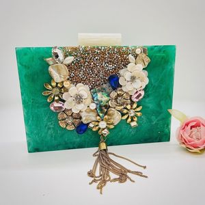 Bolso de Noche Moderno con Adornos de Piedra y Resina Epoxi, con Cadena, para Eventos Festivos, Acabado Liso, Bolso de Moda - Product Image 6