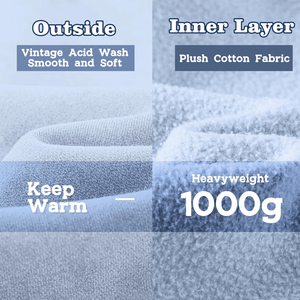 Unisex Oversized <b>Hooded</b> Fleece <b>Zip</b>-Up Sweatshirt Solid Light Blue Casual Winter Wear 100% Cotton Knitted Fabric Quick Dry 300g - Product Image 6