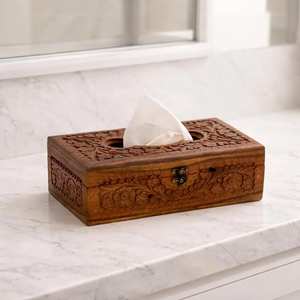 Caja de pañuelos de madera maciza con superficie lisa para uso corporativo y residencial - Product Image 2