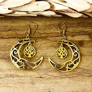 Nouvelle Arrivée Boucles d'Oreilles Pendante Bohème Lune en Laiton Plaqué Or 18 carats pour Femme, Motif Arbre Céleste, pour Vente en Gros/OEM/ODM - Product Image 1