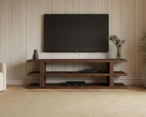 Mueble para TV de 3 Niveles en Madera de Nogal Oscuro, con Estantes Abiertos, Consola de Almacenamiento para Multimedia, Mueble Moderno para Sala de Estar, Precio de Fábrica - Product Image 1