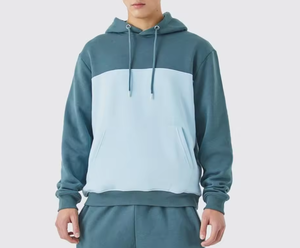 ชุดเซ็ตฮู้ดดี้บล็อกสีสำหรับผู้ชาย ชุดลำลองแบบสปอร์ต ชุดออกกำลังกายสองชิ้น พร้อมโลโก้สั่งทำ - Product Image 4