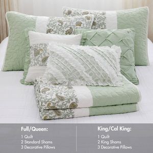 Juego de Edredón de 6 Piezas de Algodón Percal con Almohadas Decorativas King/Cal King, Elegante Juego de Ropa de Cama - Product Image 5