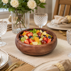 Bol à salade artisanal en bois d'acacia, bol à fruits en bois naturel, grande vaisselle de cuisine artisanale, vaisselle de table décorative, cadeau décoratif - Product Image 2
