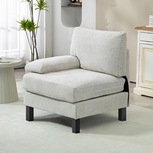Poltrona Moderna Bianco Crema con Cuscino Spesso in Tessuto, Modulo Laterale Sinistro per Divano Componibile da Soggiorno - Product Image 2