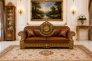 Prestigious Maharaja Style Inflatable Wood Living Room <b>Sofa</b> Chairs Set 6-Seater <b>Sofa</b> Coffee <b>Table</b> Royal Brown Drawing Room - Product Image 2