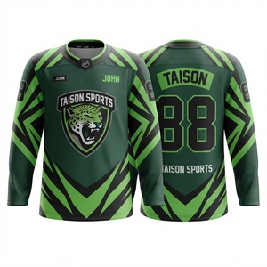 Maillot de hockey sur glace pour hommes, qualité supérieure, 240 GSM, maille polyester respirante, vert, noir, lime, imprimé personnalisé, anti-UV, respirant - Product Image 1