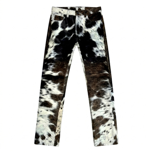 Pantalones de cuero genuino con pelo de vaca para hombre, estilo occidental de lujo, corte ajustado, hechos a mano, fabricante de pantalones de piel de vaca auténtica. - Product Image 1