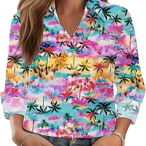 Women <b>Boho</b> Hawaiian <b>Shirt</b> Floral Print Button Down Summer Beach Casual Aloha Blouse - Product Image 1
