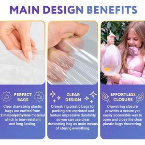 Rõ ràng Dây Rút Ba lô du lịch Túi giày 50 gói 10x14 đôi bông Vẽ Dây 2 mil độ dày nhựa lưu trữ túi bụi - Product Image 3