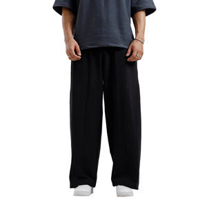 Pantalon de survêtement personnalisable pour homme 100 % coton molletonné, coupe ample, avec cordon de serrage, patchs effet vieilli, anti-boulochage, respirant - Product Image 1