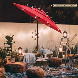 3 niveles 24LED Solar Patio Paraguas 9 Ft Rojo - Product Image 6