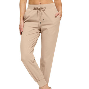 Pantalon d'hiver pour femme, taille haute, couleur unie, en coton tissé, coupe droite, longueur complète, coupe régulière, respirant, deux poches latérales - Product Image 1
