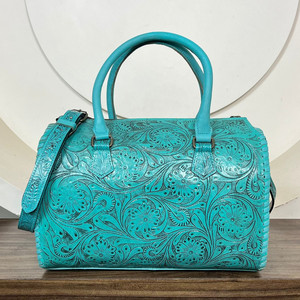 Bolso Grande de Cuero Genuino Grabado a Mano para Mujer, Modelo Speedy 2026, de Piel de Vacuno con Piedra Turquesa, Tipo Bandolera/Duffle, ¡Venta Caliente! - Product Image 5