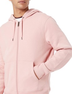 <b>Men</b> <b>Pink</b> Hooded Zip-Up Sweatshirt Regular Fit Casual Fleece Jacket With Pockets Breathable Solid Color Autumn Wear - Product Image 3