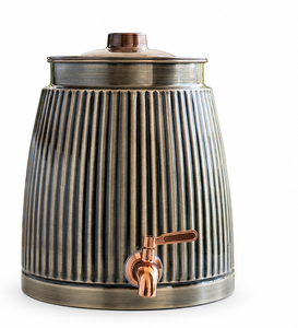 Antique Metal Water <b>Dispenser</b> with Copper Tap and Lid | Ribbed Decorative Beverage <b>Dispenser</b> for Home Kitchen Dining - Product Image 1