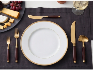 Elegant Gold Plated Flatware <b>Set</b> With Brown <b>Wood</b> Handles Matte Finish Durable <b>Kitchen</b> Tableware For Wedding Occasions - Product Image 5