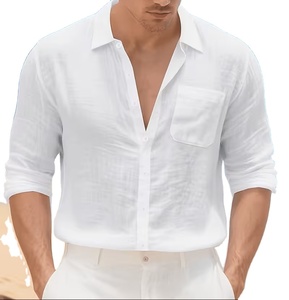 Camisa de Lino de Manga Larga con Cuello Mao, Estilo Americano, Casual, para Hombre, Color Sólido, Transpirable, para Verano, de Bangladesh - Product Image 3