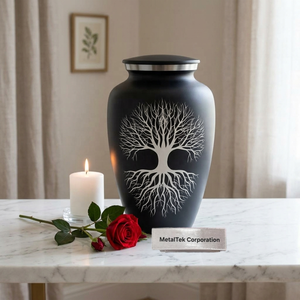 Urne funéraire artisanale en métal pour cendres d'adultes, en aluminium durable avec couvercle à filetage sécurisé, design moderne, décoration funéraire - Product Image 1